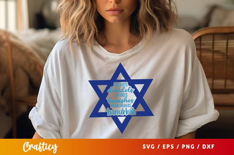 Lights dreidels latkes kanishes menorahs hanukkah Svg Design SVG Designangry 