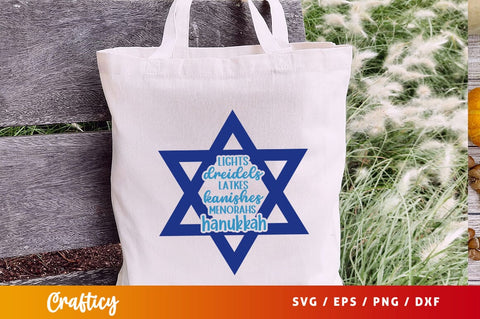 Lights dreidels latkes kanishes menorahs hanukkah Svg Design SVG Designangry 