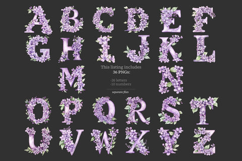 Lilac Alphabet Printable | Lavender Flower Purple Letters SVG GlamArtZhanna 