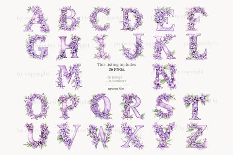 Lilac Alphabet Printable | Lavender Flower Purple Letters SVG GlamArtZhanna 