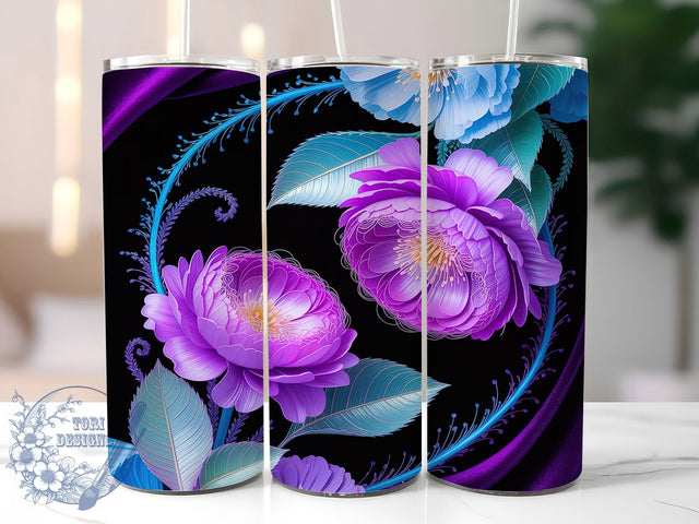 Lilac Aqua Floral Tumbler, Flower Tumbler Design, 20Oz Sublimation, Pastel Floral Art, Aqua Lilac Printable, Elegant Flower Wrap, Spring Floral Pattern Sublimation ToriDesigns 