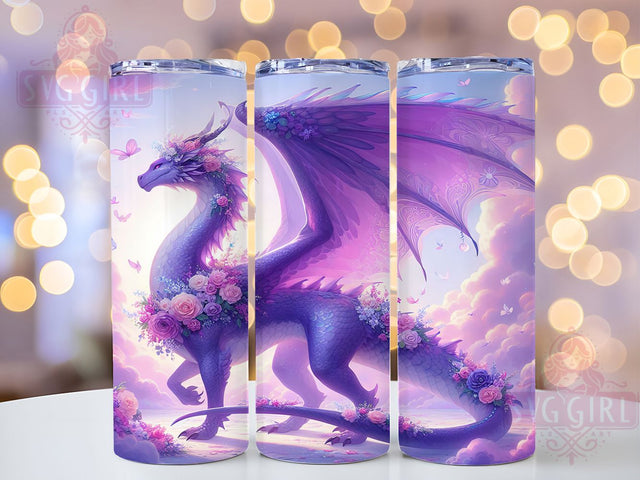 Lilac Fantasy Dragon Tumbler, Purple Dragon Floral, 20Oz Sublimation, Fantasy Dragon Tumbler, Floral Dragon Printable, Purple Fantasy Wrap, Mystic Dragon Design Sublimation SvggirlplusArt 