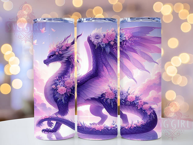 Lilac Fantasy Dragon Tumbler, Purple Dragon Floral, 20Oz Sublimation, Fantasy Dragon Tumbler, Floral Dragon Printable, Purple Fantasy Wrap, Mystic Dragon Design Sublimation SvggirlplusArt 