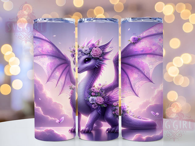 Lilac Fantasy Dragon Tumbler, Purple Dragon Floral, 20Oz Sublimation, Fantasy Dragon Tumbler, Floral Dragon Printable, Purple Fantasy Wrap, Mystic Dragon Design Sublimation SvggirlplusArt 