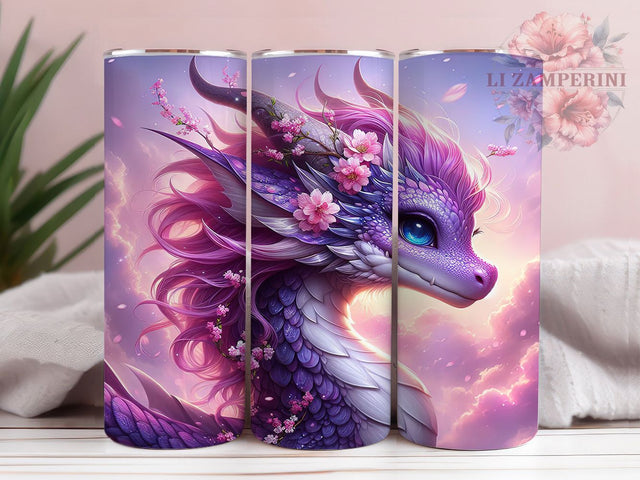 Lilac Floral Purple Dragon Tumbler, Floral Purple Dragon Wrap, Fantasy Sublimation PNG, Mystical Creature Aesthetic, 20oz Tumbler Sublimation, Enchanted Floral Dragon, Whimsical Fantasy Design Sublimation Li Zamperini 