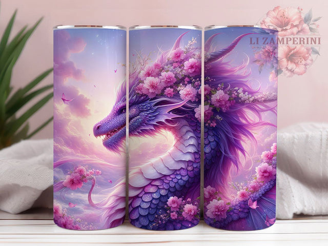 Lilac Floral Purple Dragon Tumbler, Floral Purple Dragon Wrap, Fantasy Sublimation PNG, Mystical Creature Aesthetic, 20oz Tumbler Sublimation, Enchanted Floral Dragon, Whimsical Fantasy Design Sublimation Li Zamperini 