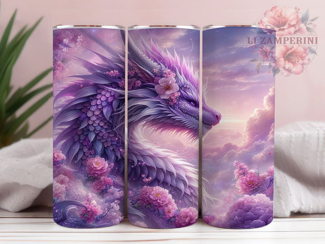 Lilac Floral Purple Dragon Tumbler, Floral Purple Dragon Wrap, Fantasy Sublimation PNG, Mystical Creature Aesthetic, 20oz Tumbler Sublimation, Enchanted Floral Dragon, Whimsical Fantasy Design Sublimation Li Zamperini 