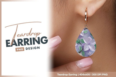 Lilac Floral Teardrop Earring Png Image Sublimation Regulrcrative 