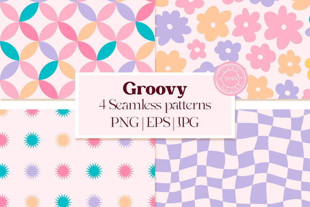 Lilac Groovy Digital Paper Bundle, Groovy Seamless Patterns Digital Pattern Tori card store 