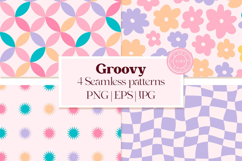Lilac Groovy Digital Paper Bundle, Groovy Seamless Patterns Digital Pattern Tori card store 