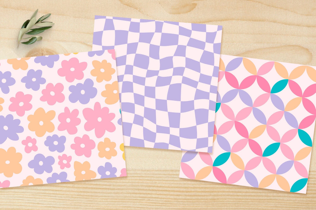 Lilac Groovy Digital Paper Bundle, Groovy Seamless Patterns - So Fontsy