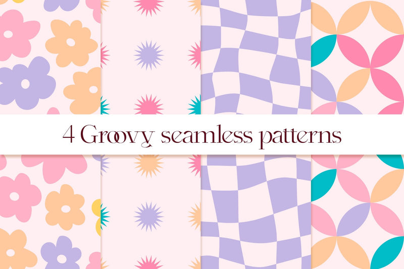 Pattern Paper Groovy Lilac Groovy Digital Paper Bundle, Groovy Seamless Patterns - So Fontsy