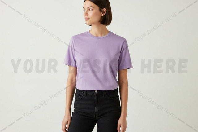 Lilac solid t-shirt for women Mock Up Photo Regulrcrative 