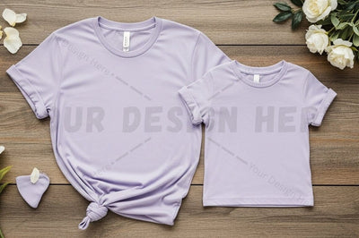 Lilac t-shirt mockup design for adult and child Mock Up Photo Regulrcrative 