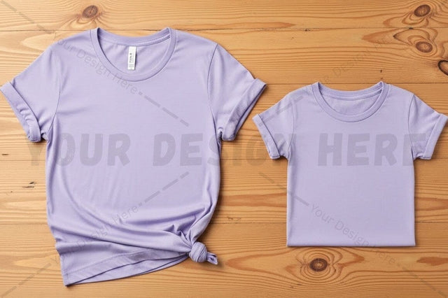 Lilac t-shirt mockup design for adult and child Mock Up Photo Regulrcrative 