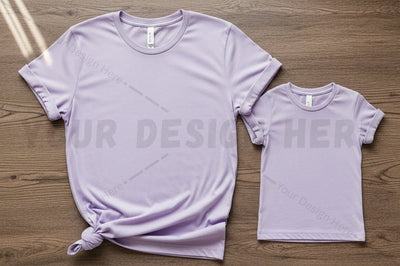Lilac t-shirt mockup design for adult and child Mock Up Photo Regulrcrative 