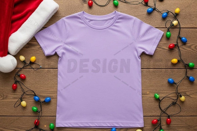 Lilac t-shirt mockup with christmas decorations Mock Up Photo Designangry 