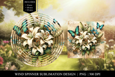 Lillie's & Blue Butterflies Vintage Wind Spinner Sublimation Sublimation BijouBay 