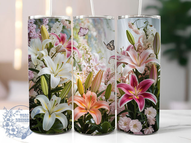 Lily Butterfly Floral Tumbler, Spring Floral Tumbler, Stylish 20oz Wrap, Sublimation Design, Trendy Gift Idea, Rustic Lily Wrap, Botanical Butterfly Tumbler Sublimation ToriDesigns 