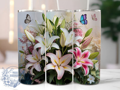 Lily Butterfly Floral Tumbler, Spring Floral Tumbler, Stylish 20oz Wrap, Sublimation Design, Trendy Gift Idea, Rustic Lily Wrap, Botanical Butterfly Tumbler Sublimation ToriDesigns 