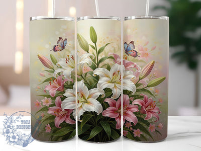 Lily Butterfly Floral Tumbler, Spring Floral Tumbler, Stylish 20oz Wrap, Sublimation Design, Trendy Gift Idea, Rustic Lily Wrap, Botanical Butterfly Tumbler Sublimation ToriDesigns 