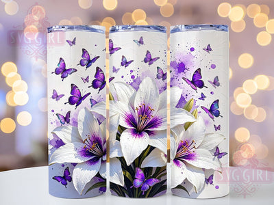 Lily Butterfly Glow Art 20oz Tumbler, Butterfly Motif, Lily Accent, Glow Theme, Art Design, Elegant Flair, Sublimation Wrap, 20oz Tumbler Sublimation SvggirlplusArt 