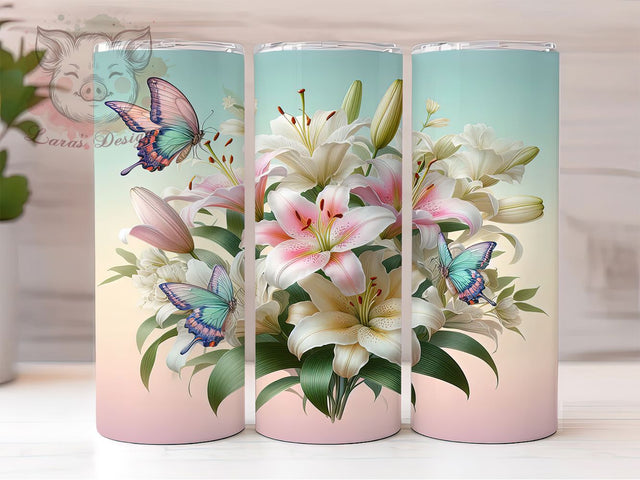 Lily Butterfly Spring Tumbler, Spring Tumbler, Butterfly Flowers, Floral Tumbler, 20oz Sublimation, Nature Tumbler, Springtime Tumbler Sublimation Lara' s Designs 