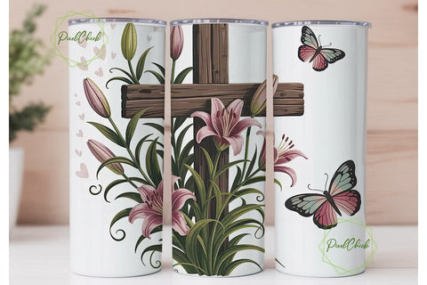 Lily Cross Butterflies 20oz Tumbler Wrap Sublimation PixelChick 