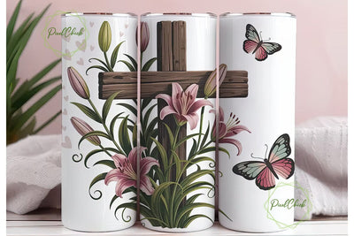 Lily Cross Butterflies 20oz Tumbler Wrap Sublimation PixelChick 