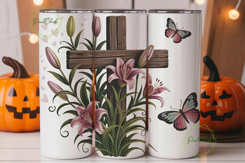 Lily Cross Butterflies 20oz Tumbler Wrap Sublimation PixelChick 