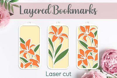 Lily flower bookmarks, Layered floral bookmark, Gift tag svg SVG AnastasiyaArtDesign 