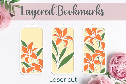 Lily flower bookmarks, Layered floral bookmark, Gift tag svg SVG AnastasiyaArtDesign 