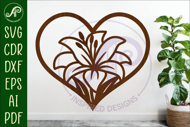 Lily flower heart wall sign, SVG file. SVG APInspireddesigns 