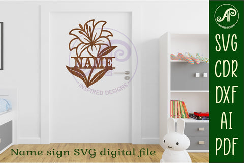 Lily flower name sign svg laser cut file SVG APInspireddesigns 