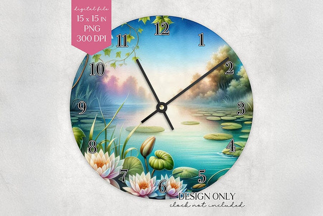 Lily Pond Clock Face PNG Nature Wall Clock Sublimation Sublimation BijouBay 