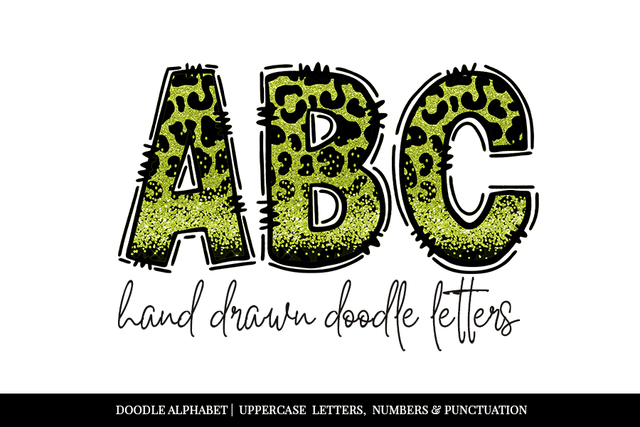 Lime Green Leopard Print Doodle Alphabet Sublimation BijouBay 