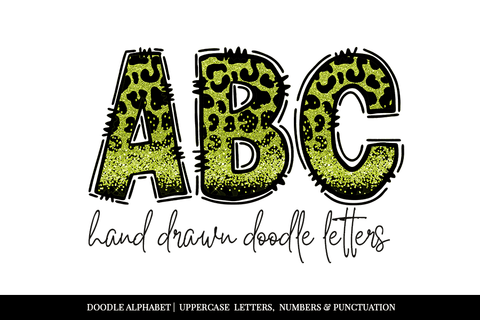 Lime Green Leopard Print Doodle Alphabet Sublimation BijouBay 