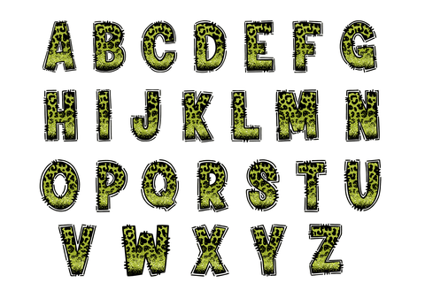 Lime Green Leopard Print Doodle Alphabet Sublimation BijouBay 