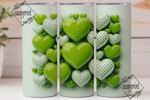 Lime Green White Hearts 20oz Tumbler Sublimation sassyprint 