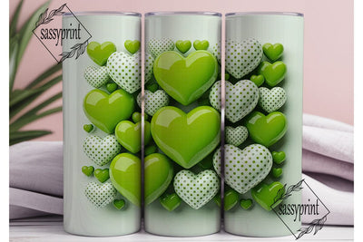 Lime Green White Hearts 20oz Tumbler Sublimation sassyprint 