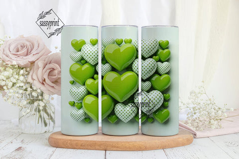 Lime Green White Hearts 20oz Tumbler Sublimation sassyprint 