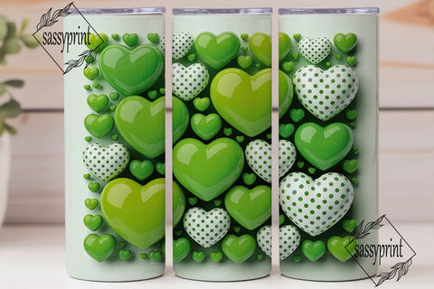 Lime Green White Hearts 20oz Tumbler Sublimation sassyprint 