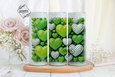 Lime Green White Hearts 20oz Tumbler Sublimation sassyprint 