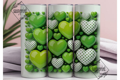 Lime Green White Hearts 20oz Tumbler Sublimation sassyprint 