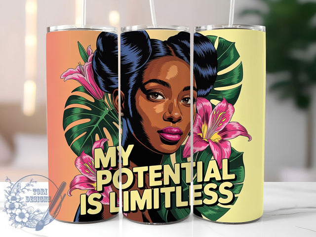 Limitless Potential 20oz Tumbler, Floral Girl Quote, My Potential is Limitless Wrap, Motivational Sublimation Design, 20oz Tumbler Wrap, Sublimation Design PNG, Uplifting Gift Sublimation ToriDesigns 