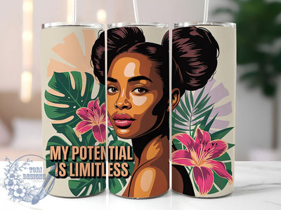 Limitless Potential 20oz Tumbler, Floral Girl Quote, My Potential is Limitless Wrap, Motivational Sublimation Design, 20oz Tumbler Wrap, Sublimation Design PNG, Uplifting Gift Sublimation ToriDesigns 