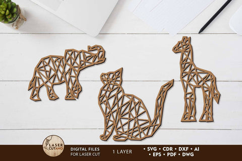 Line Animals Set, Decorative Templates, Laser Cut Files SVG LaserCutano 