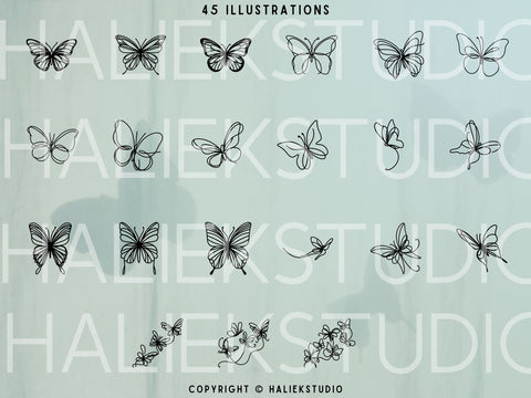 Line Art Butterfly SVG Design Set SVG HalieKStudio 