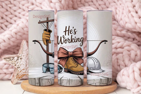 Lineman He's Working 20oz Tumbler Wrap Sublimation DesignSVG 