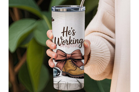Lineman He's Working 20oz Tumbler Wrap Sublimation DesignSVG 